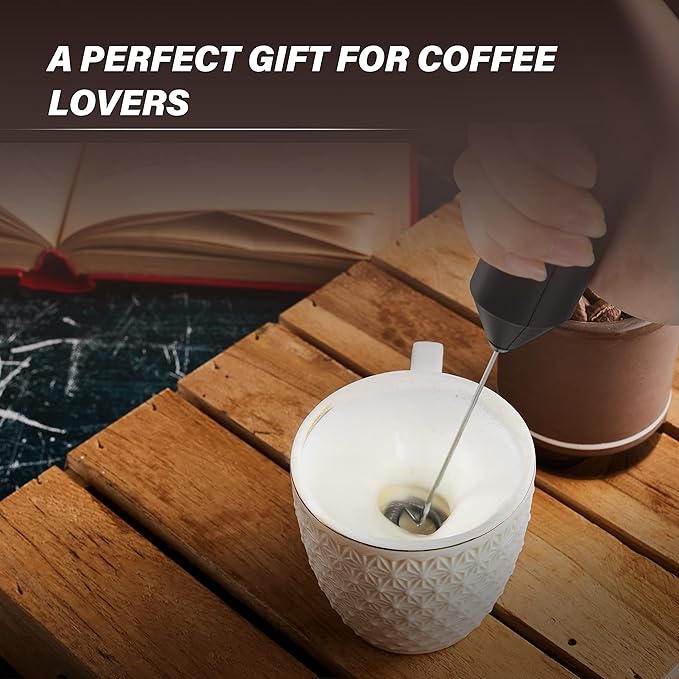 Simple Deluxe Electric Milk Frother Handheld Battery Operated Automatic Milk Foam Whisk Drink Mixer for Coffee, Frappe, Latte, Matcha, Black