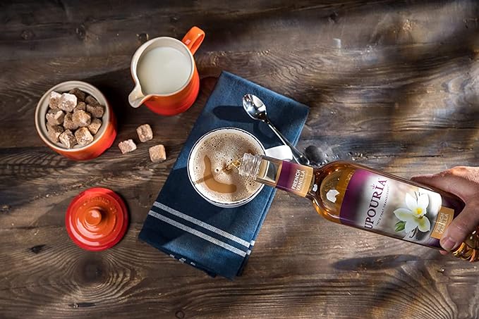 Sunny Sky Upouria Coffee Syrup Variety Pack - French Vanilla, Mocha, and Caramel Flavoring, 100% Vegan, Gluten Free, Kosher, 750 mL Bottle - 3 Coffee Syrup Pumps Included