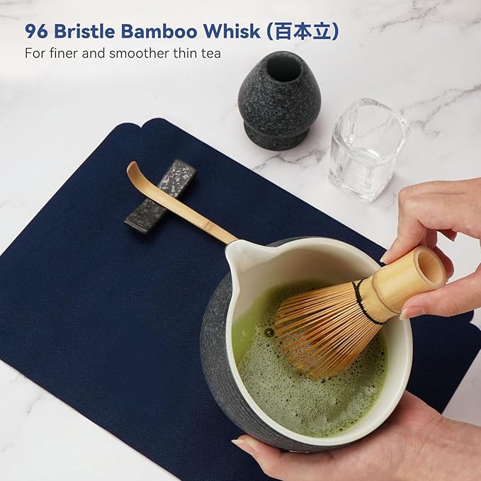 Matcha Whisk Set, 10-Pcs Matcha Kit Gift, Bamboo Whisk and Bowl with Spout & Measuring Spoon & Cup, Japanese Tea Making Tools, Charcoal Grey