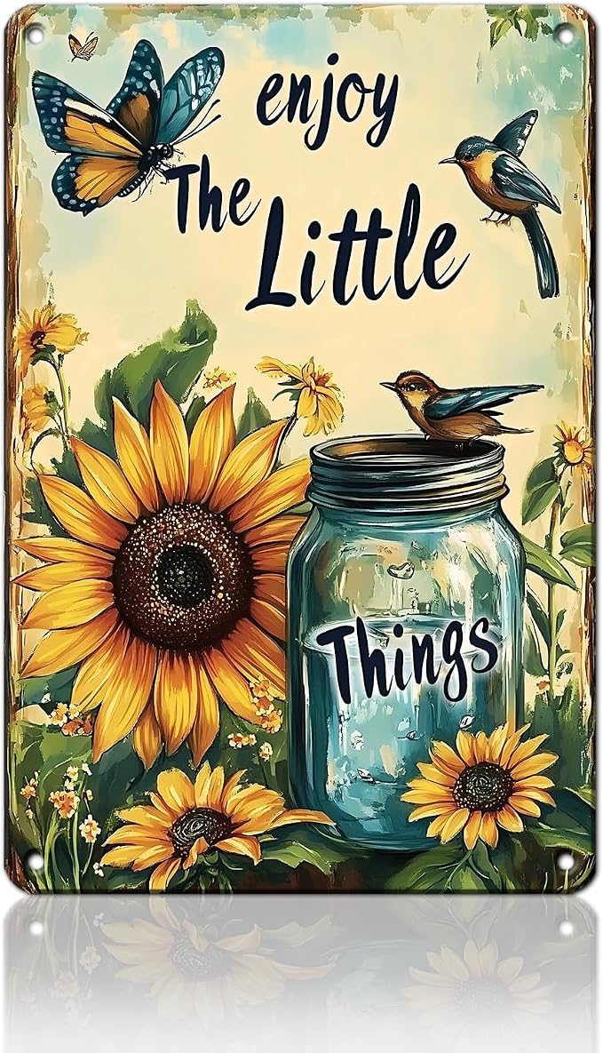 Enjoy The Little Things Flowers Metal Sign Retro Tin Sign Wall Decor for Farmhouse Kitchen Cafe Home Yard 12×8 Inch by Unknown