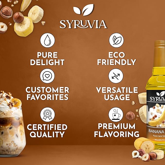 Syruvia Banana Nut Flavored Syrup for Drinks, Cocktails, Lemonades, Iced Teas and Desserts – 25.4 fl oz