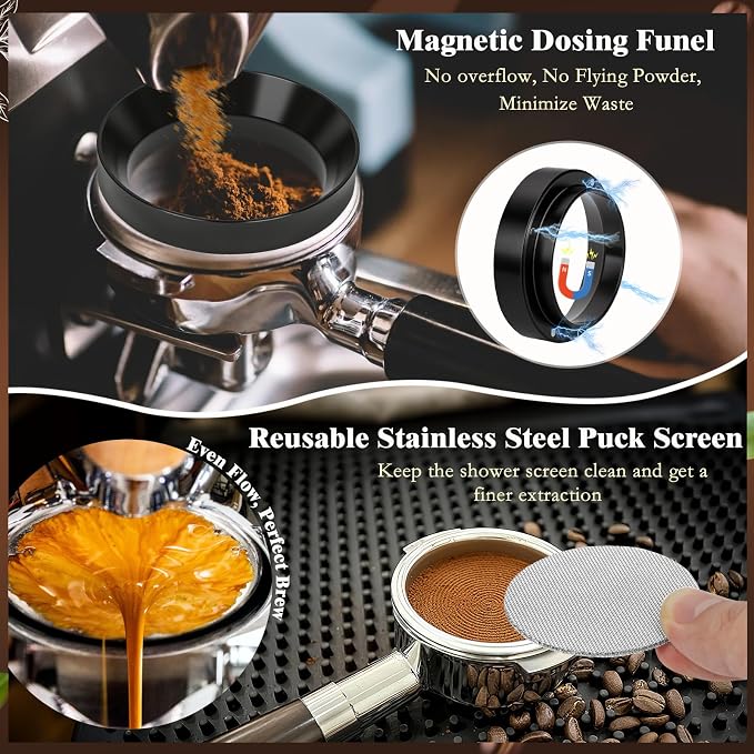 8 PCS Espresso Accessories Kit, 51mm Espresso Tamper Kit Coffee Tamper Set with Coffee Distributor, Espresso Tamping Station, WDT Tool, Dosing Funnel, Fits Delonghi 51mm Portafilter - Image 7