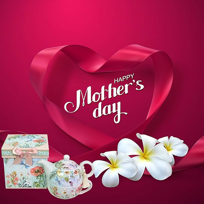 Lightahead Bone China Tea for One Set in Floral Design, in attractive Reusable Handmade Gift Box (With Ribbon)