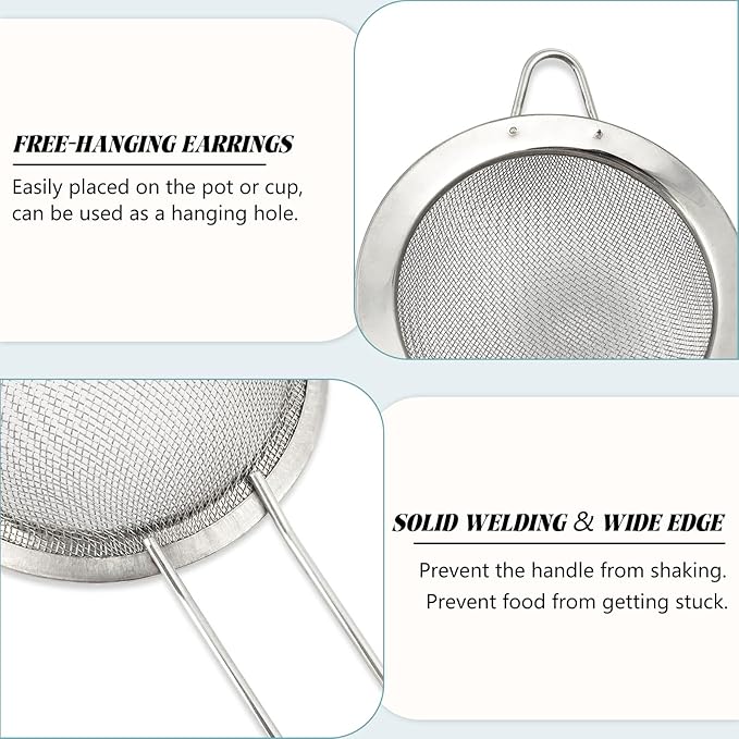 Fine Mesh Flour Sifter, Stainless Steel Mini Sieve for Baking, Ideal for Sifting Flour, Matcha, Tea, and Juices - 3.15in Diameter, Silver