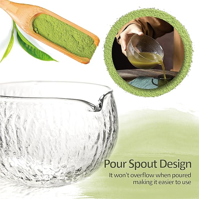 10 Pcs Matcha Whisk Set, 500 ml/18 oz Glass Matcha Bowl and Whisk Holder & Measuring Cup, Bamboo Matcha Scoop & Stainless Sifter, Japanese Ceremonial Matcha Tea Making Tools Kit