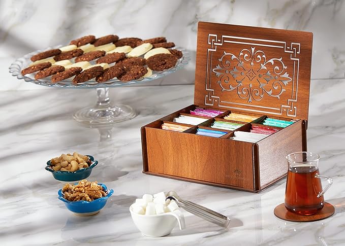RoyalHouse Premium Wood (Hard MDF) Tea Storage Box Organizer (Brown), Eco-Friendly Multi-Functional Decorative Box, 9 Compartments For Assorted Variety Of Tea Bags and Small Items