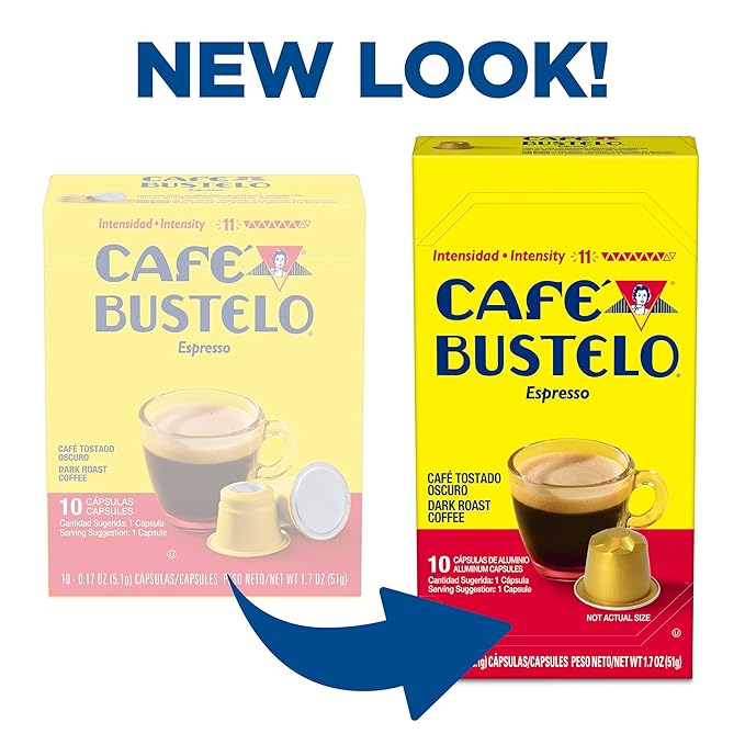Café Bustelo Aluminum Espresso Capsules, Dark Roast Coffee, Nespresso Original Line Compatible, Intensity 11, 10 Count (Pack of 8)