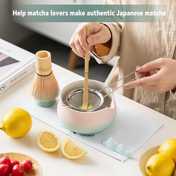 Matcha Whisk Set with Ceramic Matcha Bowl-7PCS, Matcha Kit Gifts for Tea Lovers Valentine's Day,Birthday Gift for Women Men Friend,Home Kitchen Decor