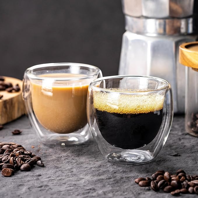 Espresso Cups Set of 2, 5 Oz(150 ml) Expresso Shots Glass Cup, Double Walled Glass Coffee Cups,Fit for Espresso Machine and Coffee Maker, Insulated Clear Espresso Shot Glasses Cups Gifts for Man Women