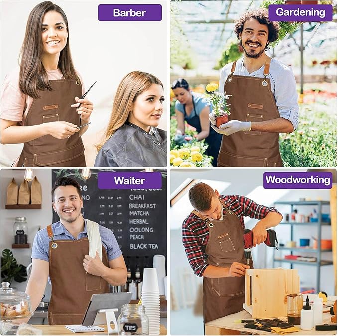 Chef Apron with Cross Back Straps for Men Women, Cotton Canvas Apron for Artists Painting, Kitchen Cooking - Image 6