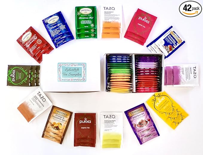 LulusLoft Tea Sampler Gift Box - 42 Teas - 14 Flavors From Top Brands