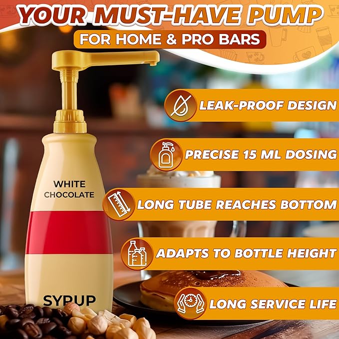 2 Pcs Sauce Pump Dispenser – Compatible with Torani, Davinci (64oz), and Ghirardelli (87-90oz) Bottles | Pump for Coffee Syrup Bottle 0.5oz Each Press – Adjustable Long Tube & Lockable Design