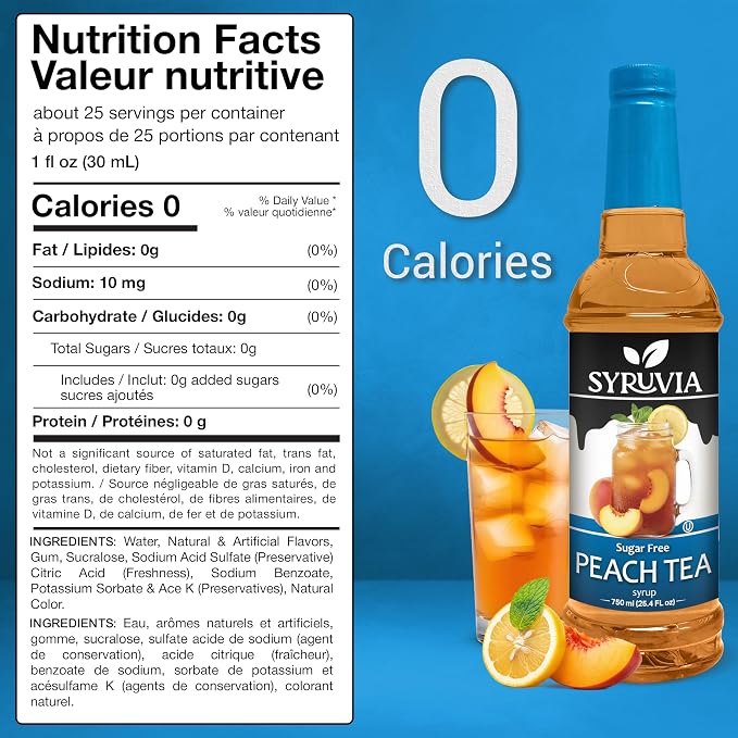 Syruvia Sugar Free Peach Tea Flavored Syrup for Drinks, Cocktails, Lemonades, Iced Teas and Desserts – 25.4 fl oz, With Pump - Image 2