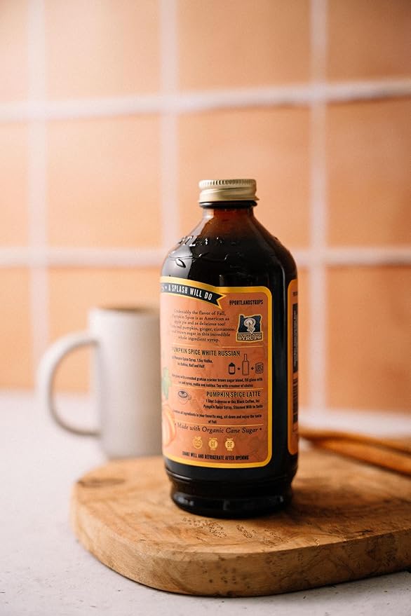 Portland Syrups Pumpkin Spice Syrup - Organic Pumpkin & Ginger Coffee Syrup for Lattes, Mocktails, & Baking - Rich Flavor, Organic Cane Sugar, Natural Ingredients,12 oz Bottle, 24 Servings (Pack of 1)