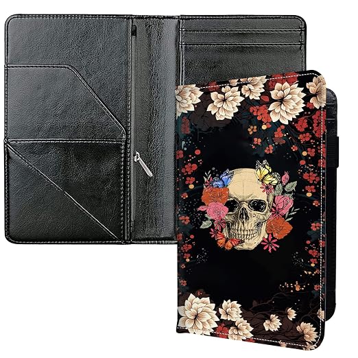 Server Books for Waitress, with 7 Large Pockets, Waiter Serving Book, Waitstaff Server Order Pads, Cute PU Leather Server Book with Pen Holder Fit Server Apron, Flower Skull Roses Butterfly by Unknown