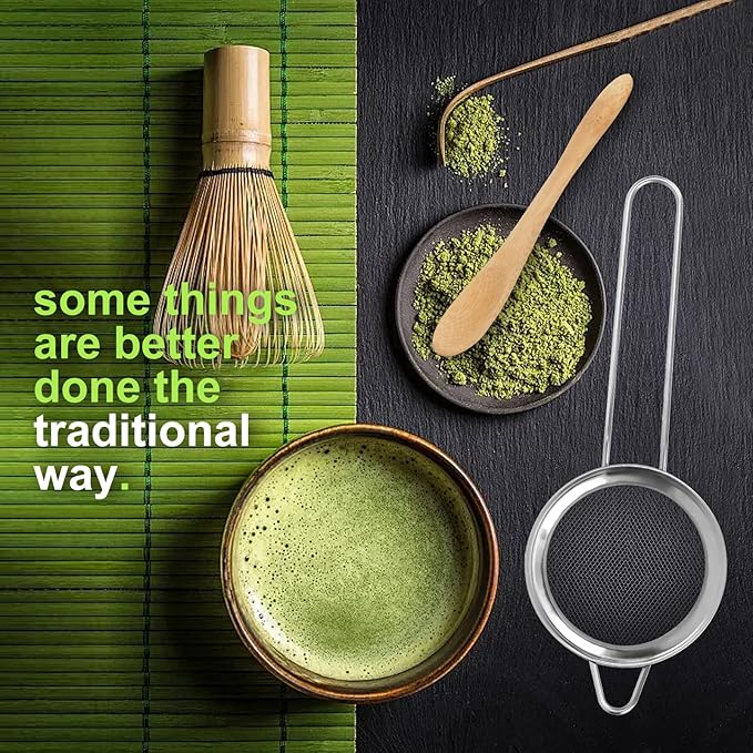 Numola 4pcs Matcha Set with Traditional Starter Set, Matcha Whisk Set for Tea Lovers, Matcha Kit Accessories for Whisk, Traditional Tea Scoop, Spoon, Sifter
