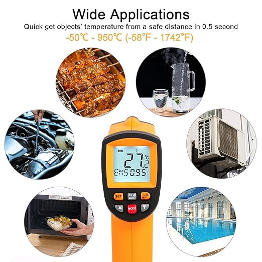 Laser Infrared Thermometer Gun - High Heat, Settable Temp Alarm, IR Temperature Reader -58F to 1742F, Industrial Surface Use