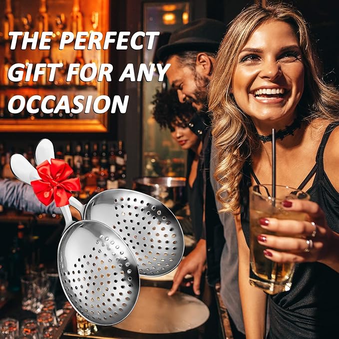 Boao 2 Pack Julep Strainers Stainless Steel Strainer Cocktail Spoon for Loose Tea Filter Practical Bar Colander Tool for Commercial Bar Use