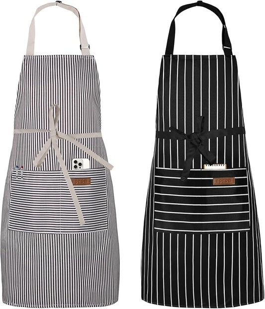 Serrenf 2 Pack Apron, Cooking Kitchen Aprons, Adjustable Bib Apron with 2 Pockets for Men Women Chef Apron