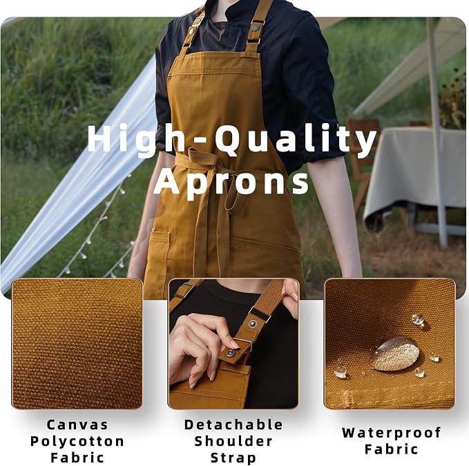 Chef Men Canvas Waterproof Apron Pocket 4251GB | Polyester Cotton Canvas Apron for BBQ Grilling Kitchen Cooking, Adjustable Neck, Durable & Comfortable - Image 3