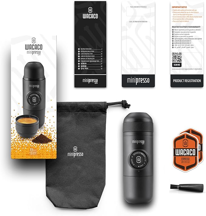 WACACO Minipresso GR, Portable Espresso Machine, Compatible Ground Coffee, Hand Coffee Maker, Manually