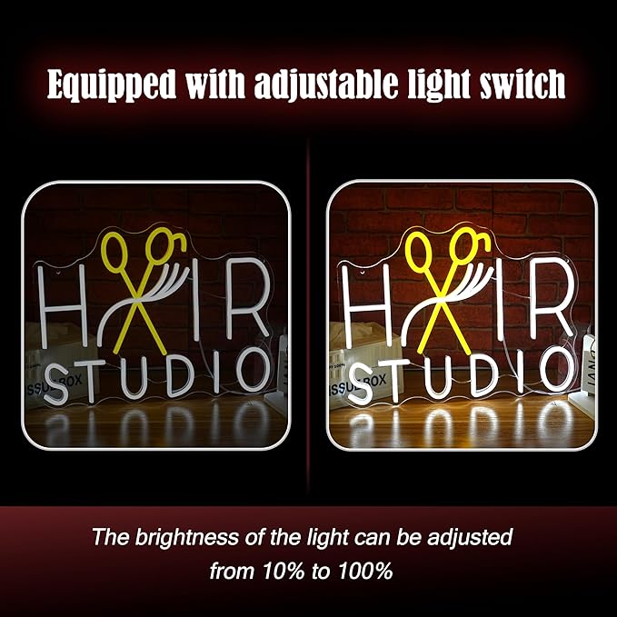 Hair Studio Neon Sign for Wall Decor Usb Powered Stylish Hair Salon Led Sign Dimmable Beauty Salon Light Up Sign Haircut Neon Light for Barber Shop Beauty Shop (16.54 * 12.6 in)