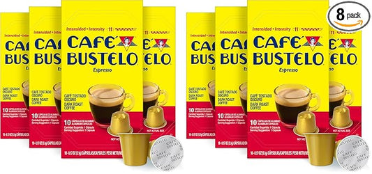 Café Bustelo Aluminum Espresso Capsules, Dark Roast Coffee, Nespresso Original Line Compatible, Intensity 11, 10 Count (Pack of 8)