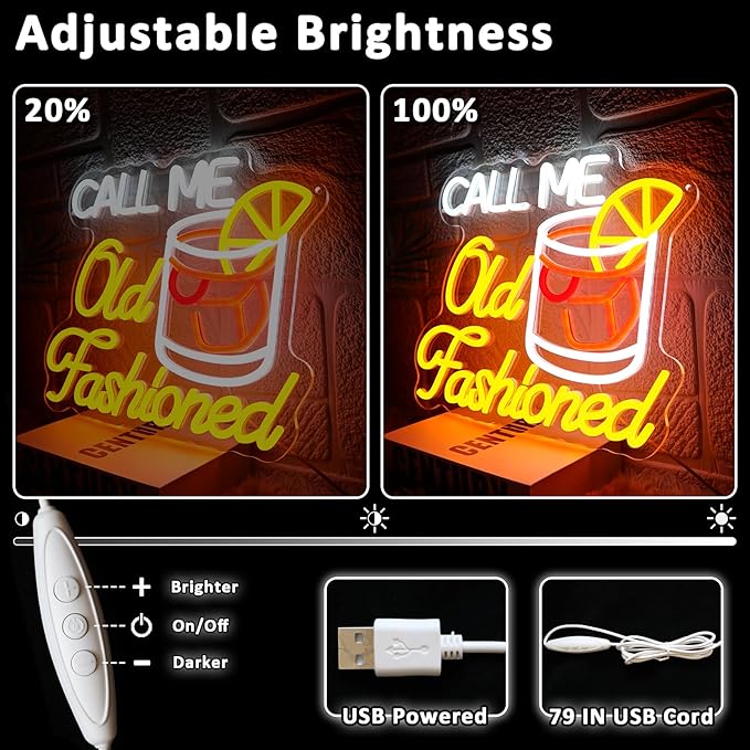 Call Me Old Fashioned Neon Sign for Wall Decor Dimmable Whiskey Led Sign for Bar USB Powered Neon Light for Man Cave Wine Tasting Club Home Pub Party Decoration Gift for Men Dad