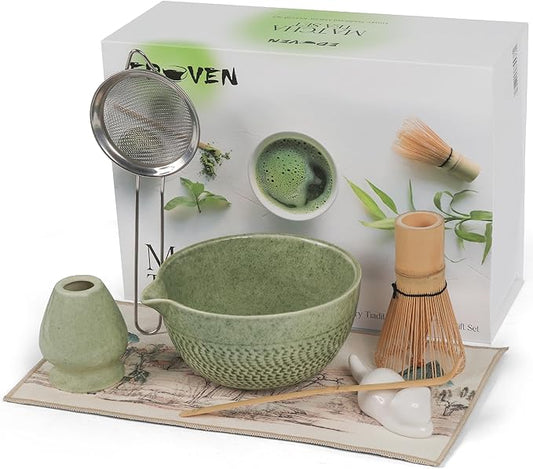 Matcha Whisk Set, 8-Piece Japanese Matcha Set - Ceremony Matcha Set with Matcha Sifter, Matcha Bowl, Whisk Holder, Matcha Whisk, Scoop & Magnetic Gift Box for Matcha Lovers - Matcha Kit