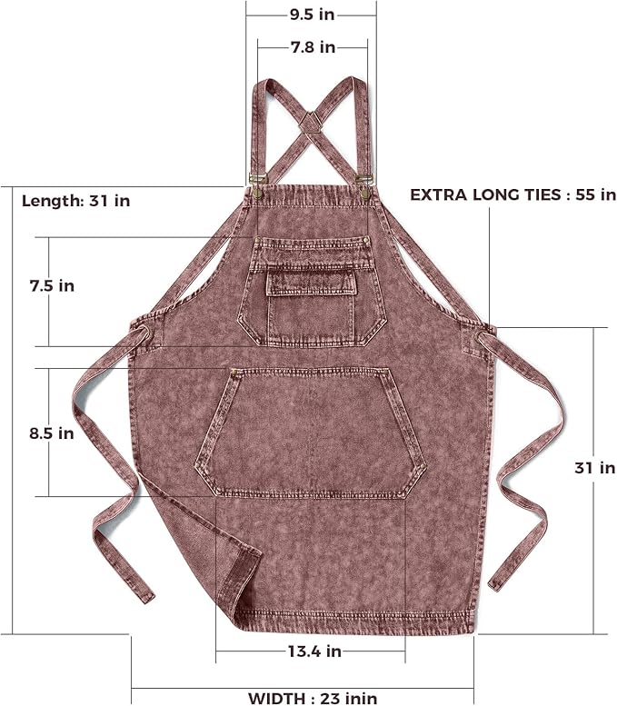 Denim Apron with Pockets for Hair Stylist Gardening Craftsmen Barista Women Hairdresser Jean Work Apron Cross Straps