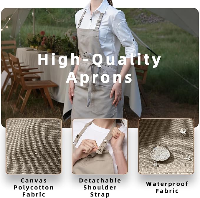 Chef Men Canvas Waterproof Apron Pocket 4251GB | Polyester Cotton Canvas Apron for BBQ Grilling Kitchen Cooking, Adjustable Neck, Durable & Comfortable - Image 3