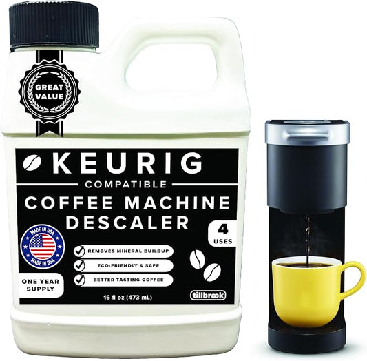 Tillbrook Coffee Machine Descaler - 1 YEAR SUPPLY Concentrated Descaler for Keurig - 16oz Coffee Maker Cleaner for Breville, Nespresso, Delonghi, Espresso Machine - 4 Uses - Safe, Natural, Effective by Unknown