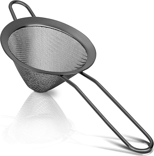 Rainspire Stainless Steel Small Strainer Fine Mesh Strainer, Mini Cocktail Strainer For Cocktails Tea Herbs Coffee & Drinks, Tea Strainer with Handle, Rust Proof, Black