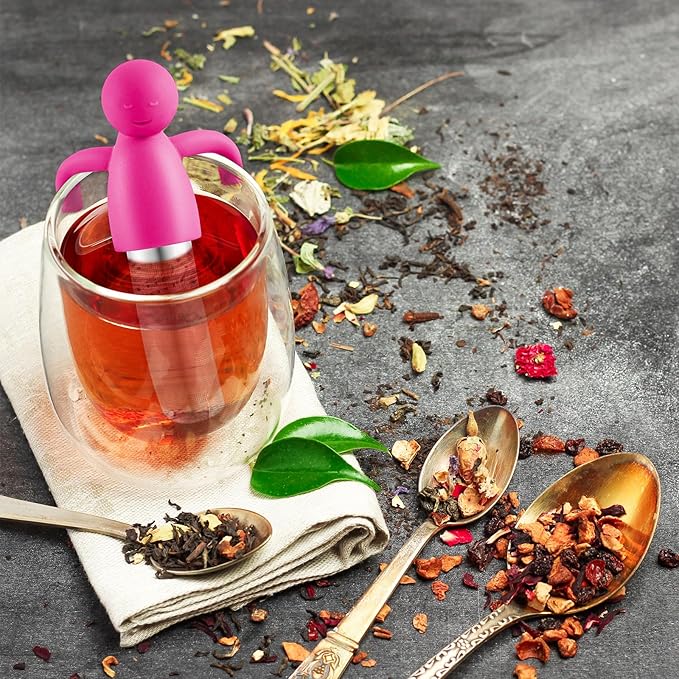 Hicarer 4 Pieces Tea Infuser for Loose Tea Cute Fine Mesh Strainer Stainless Steel Filter Ball Diffuser Steeper for Teacups Teapots (Blue,Green,Purple,Rose Red)