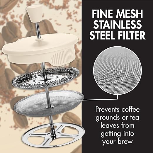Primula French Press Coffee Maker, Heat Resistant Borosilicate Glass with Stainless Steel Filters, 8 Cup, 34 oz, Cream