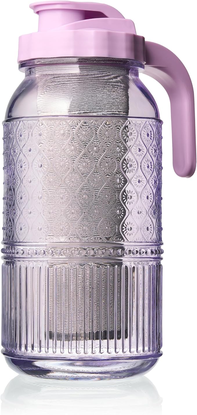 Cold Brew Coffee Maker 64 oz – Airtight Glass Mason Jar Pitcher Brewer with Leak-Proof Lid & Handle, Wide Mouth Iced Coffee Maker, Vintage Kitchen Decor - Lavender
