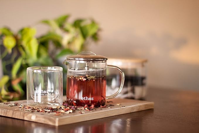 Ethoz® by Planetary Design Glass Tea Brewer – Premium Loose-Leaf Infuser, Borosilicate Chamber, Stainless Steel Strainer, 14 fl.oz. / 400 mL, Minimalist Design, Sustainable & Easy to Clean