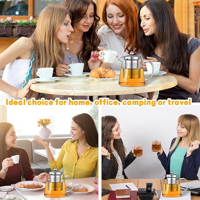 Glass Teapot with Stainless Steel Infuser, Borosilicate Glass Tea Maker, Stovetop Safe (950ML)