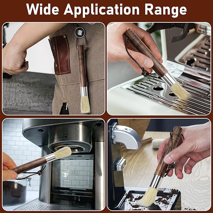 7PCS Coffee Grinder Cleaning Brush Set, Espresso Machine Cleaning Kit with Walnut Wood, Multifunctional Bristle Tools for Barista for Home Kitchen Commercial Use