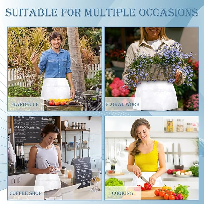 PEASUG Server Apron, Waitress Apron with 3 Pockets, Short Aprons for Women with Pockets for Servers, Waiter, Waitress