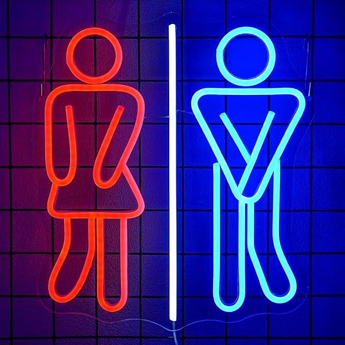 Restroom Neon Signs for Wall Decor Toilets Neon Light Dimmable Neon Bathroom Sign USB Power Red Blue Neon Light Up Sign for Bathroom Washroom Bedroom Bar Office