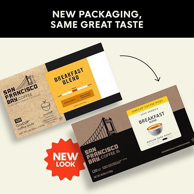 San Francisco Bay Compostable Coffee Pods - Breakfast Blend (120 Ct) K Cup Compatible including Keurig 2.0, Medium Roast