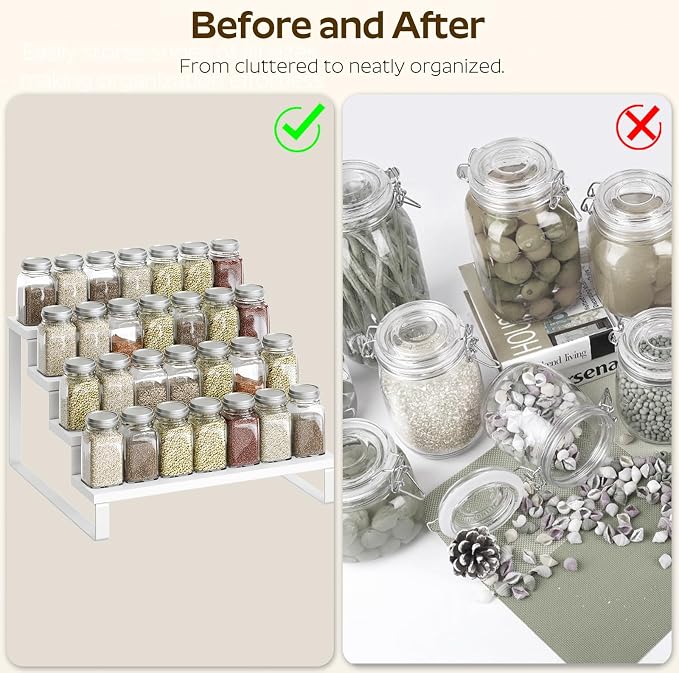 YATINEY Spice Rack, Wooden Display Riser Stand, Set of 2, Perfume Organizer, Vanity Display Stand, Tiered Countertop Organizers, Space Saving, for Kitchen Spices, Syrup, Coffee Mugs, White SR04L2WW - Image 5
