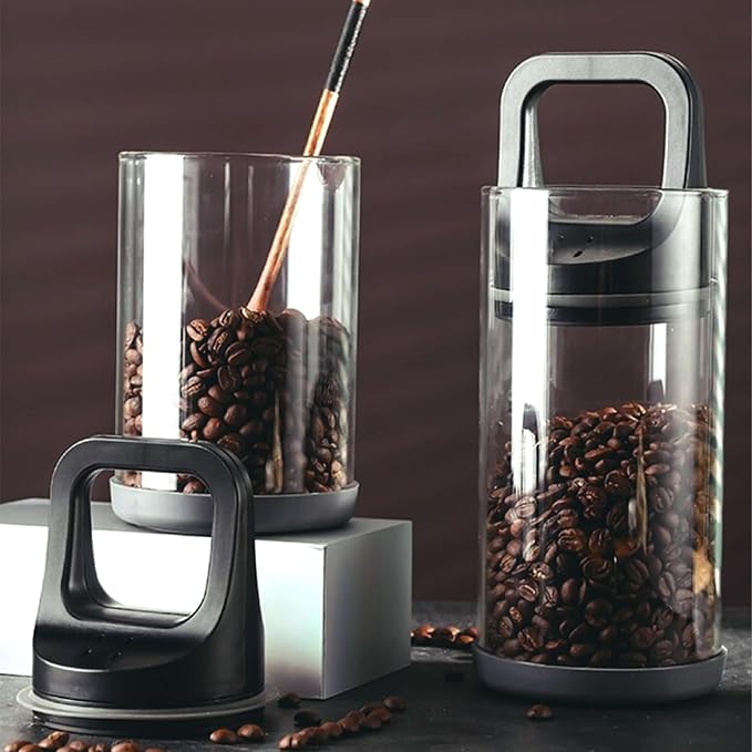 Premium Coffee Canister with Vacuum Seal Technology, Airtight Coffee Bean Storage Container with Push Lid, Borosilicate Glass Container for Coffee Freshness (950ml/32oz)