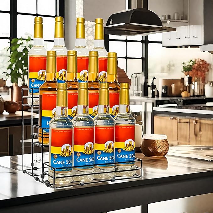 12 Bottles Coffee Syrup Rack Organizer, Coffee Syrup Stand Holder, 3 Tier Coffee Syrup Organizer for Coffee Bar Station, Wine Rack for Countertop, Bottle Display Shelf for Cocktail, Dressing