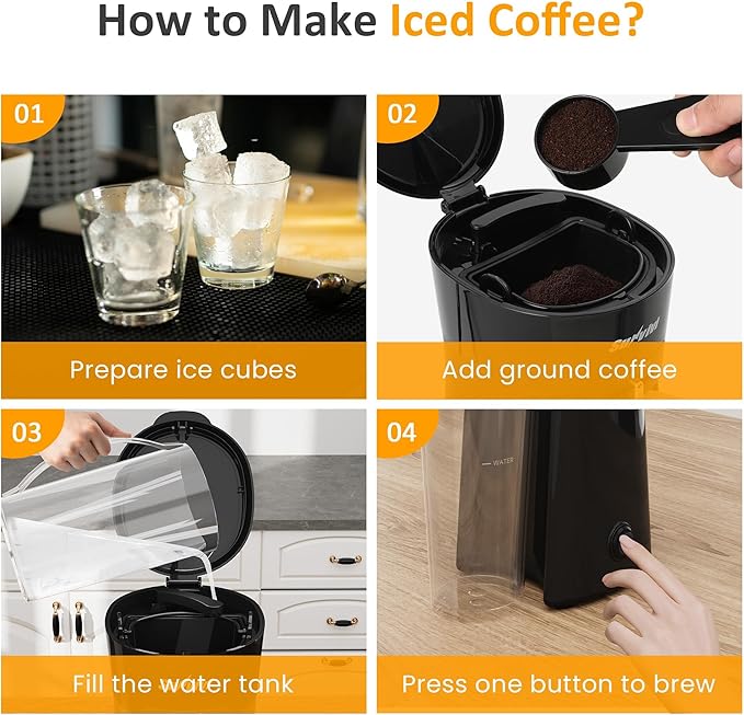 Cold Brew Coffee Maker with Reusable Coffee Filter and Insulated Pitcher, 20 Oz Iced Tea Maker for Ground Coffee, Single Serve Machine for Home, Strength Control for Flavor, Black