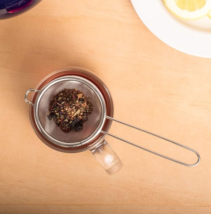 HIC Kitchen Fine Mesh Tea Strainer With Helper Handle, 18/8 Stainless Steel, 2.75-Inch, For Sifting, Straining, And Brewing Tea, Coffee, Or Cocktails, Set of 2