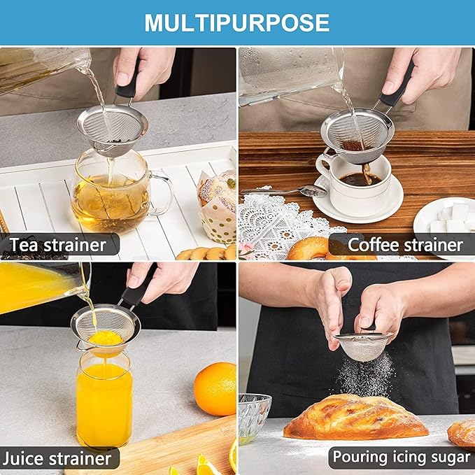 Fine Mesh Strainer - 3.4 Inch Round Sieve - Tea Strainers for Loose Tea, Coffee Strainer, Food Strainer, Juice Strainer, and Much More!
