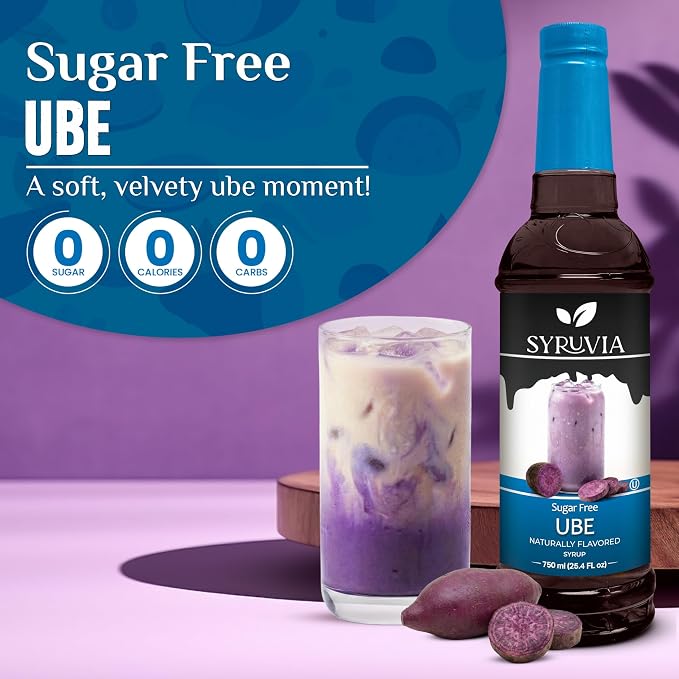 Syruvia Sugar Free Ube Flavored Syrup for Drinks, Cocktails, Lemonades, Iced Teas and Desserts – 25.4 fl oz, With Pump - Image 3