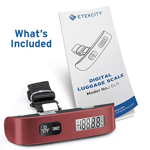 Etekcity Luggage Scale, Digital Weight Scales for Travel Accessories Essentials Suitcases , Portable Handheld Scale with Temperature Sensor, Rubber Paint, 110 Pounds, Battery Included